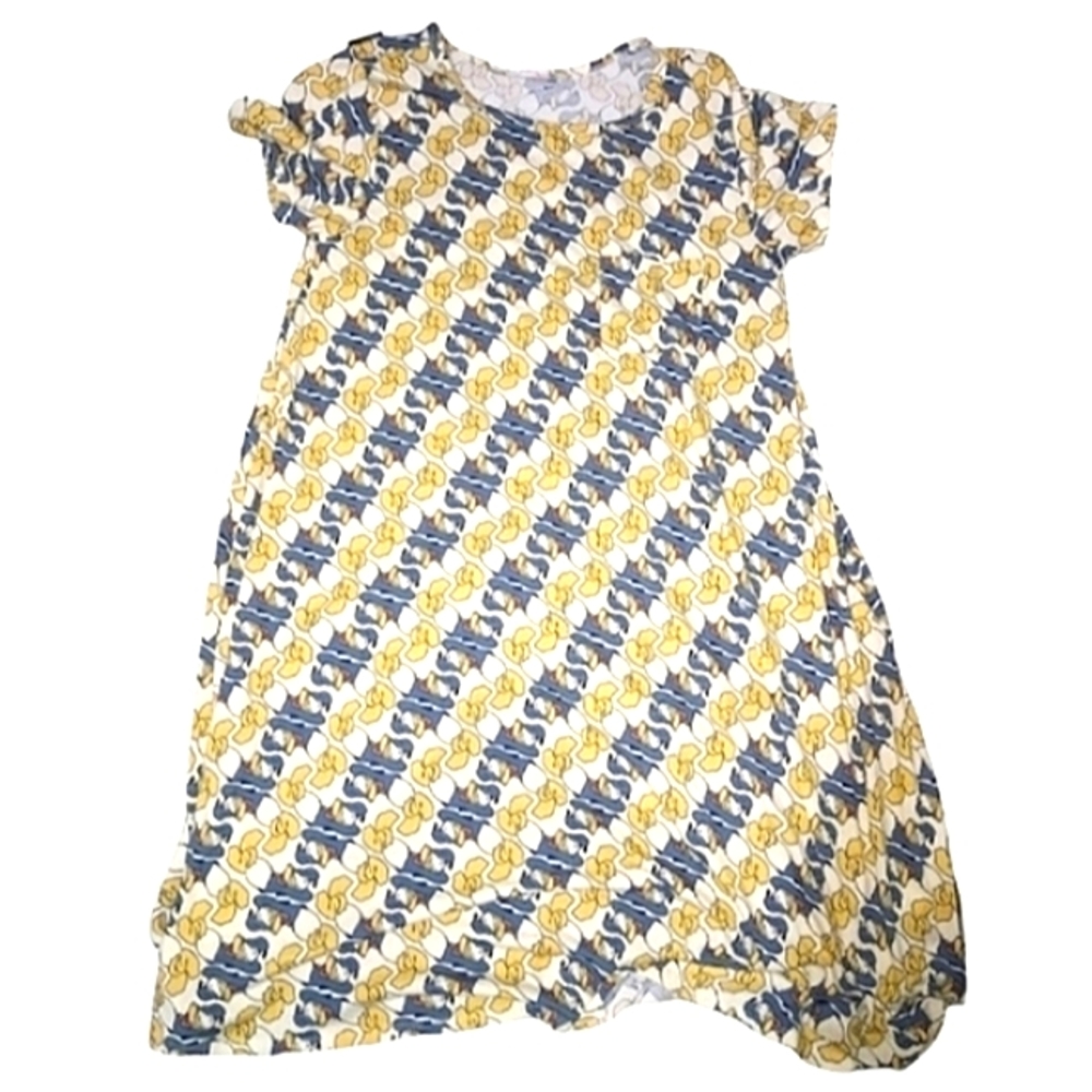 💕 LuLaRoe Disney Donald Duck Carly Dress Blue Yellow White High Low Sz M - Picture 3 of 10